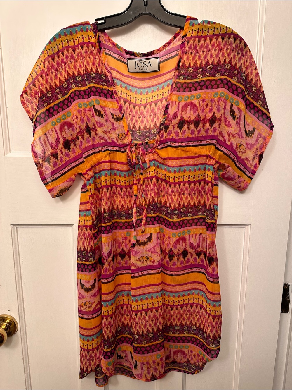 ⭐️ Pink and Orange Printed Tie-Front Sheer Tunic